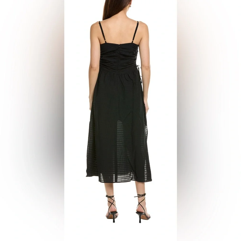 Nation LTD Black Rooshed Cotton/Linen Dress with side slit and pockets Size M - Picture 2 of 15